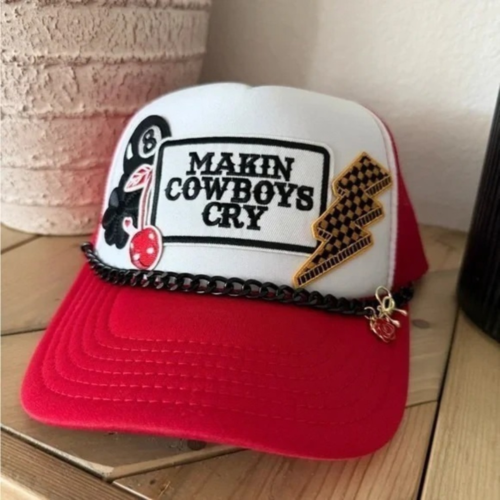 Otto Makin Cowboys Cry Custom Trucker Hat Men OSFM Red White Patch Snapback - Picture 4 of 4